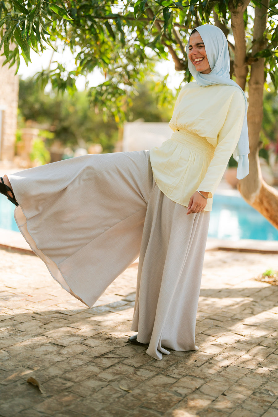 Faux Skirt Pants In Beige