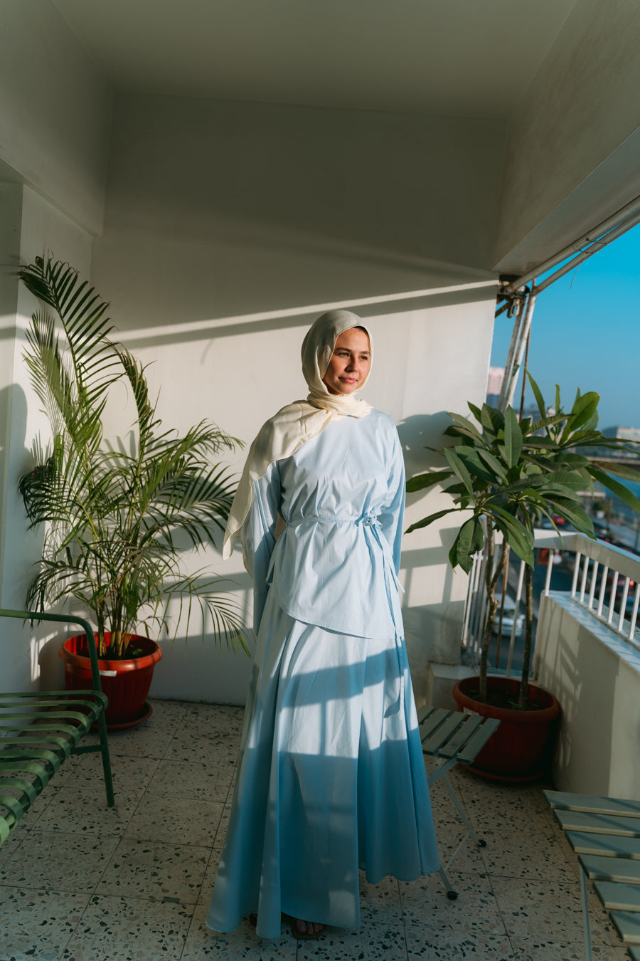 Poplin Skirt in Light Blue