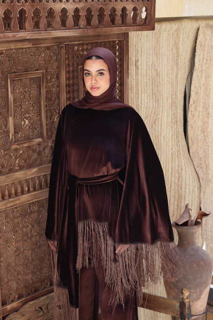 Vira Fringe Velvet Set In Brown