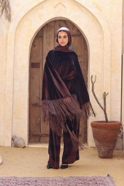 Vira Fringe Velvet Set In Brown