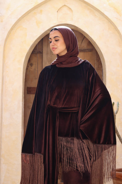 Vira Fringe Velvet Set In Brown