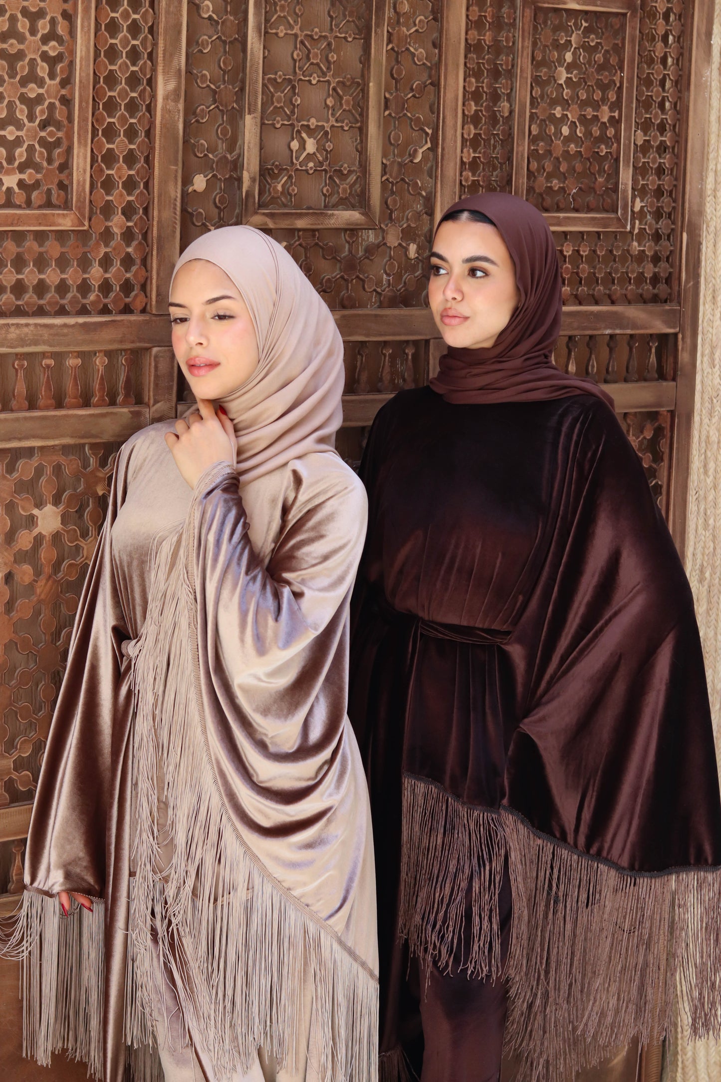 Vira Fringe Velvet Set In Brown