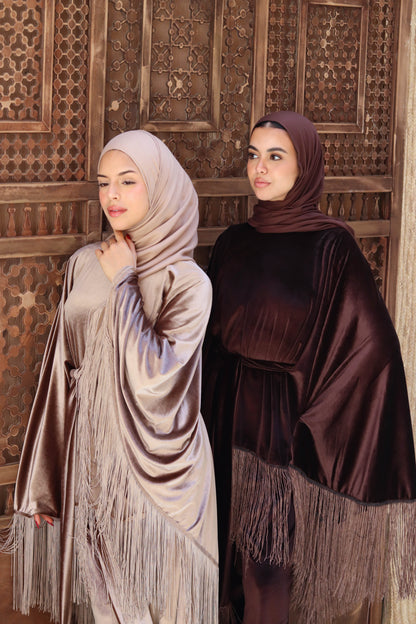 Vira Fringe Velvet Set In Brown