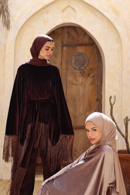 Vira Fringe Velvet Set In Brown
