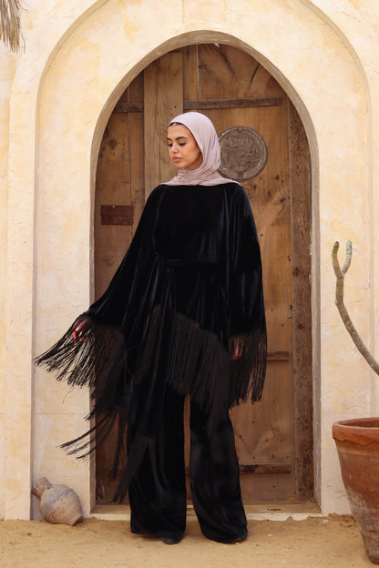 Vira Fringe Velvet Set In Black