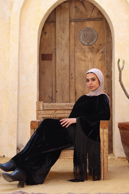 Vira Fringe Velvet Set In Black