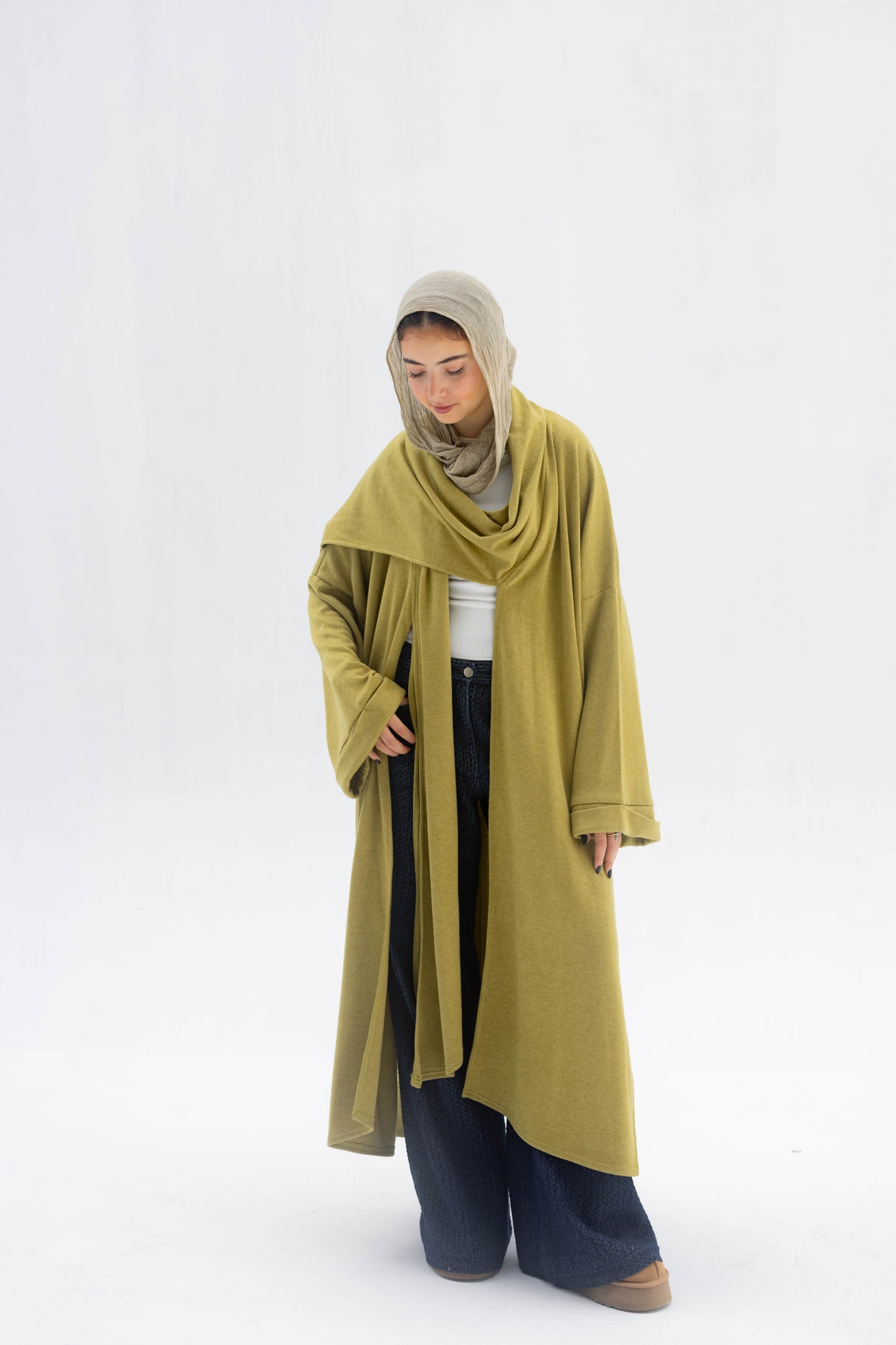 Freya Shawl Cardigan In Lime