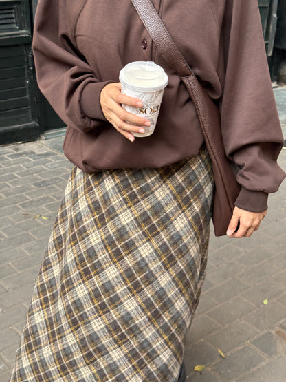 Mocha Plaid Skirt